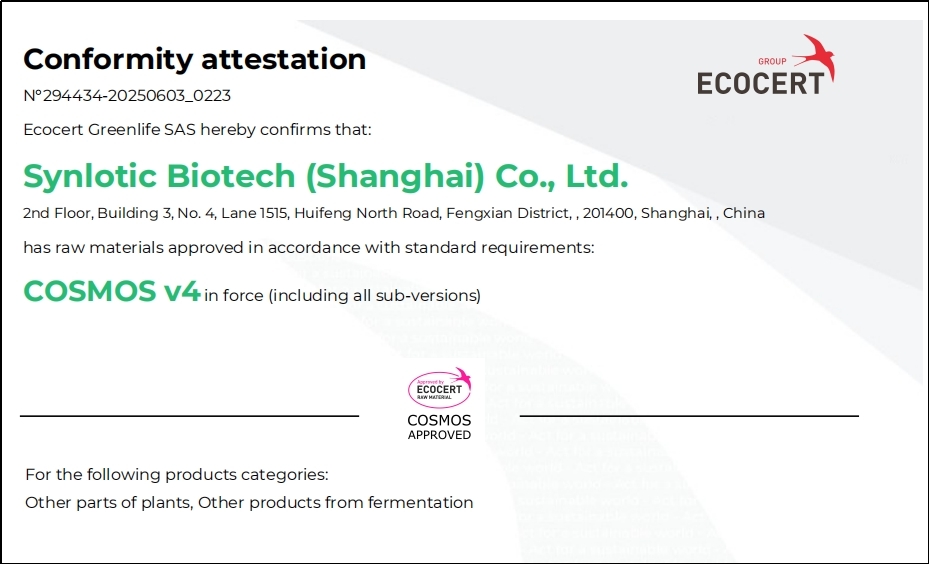 Shanghai Yunluo Yikeduoyin získal certifikáciu COSMOS